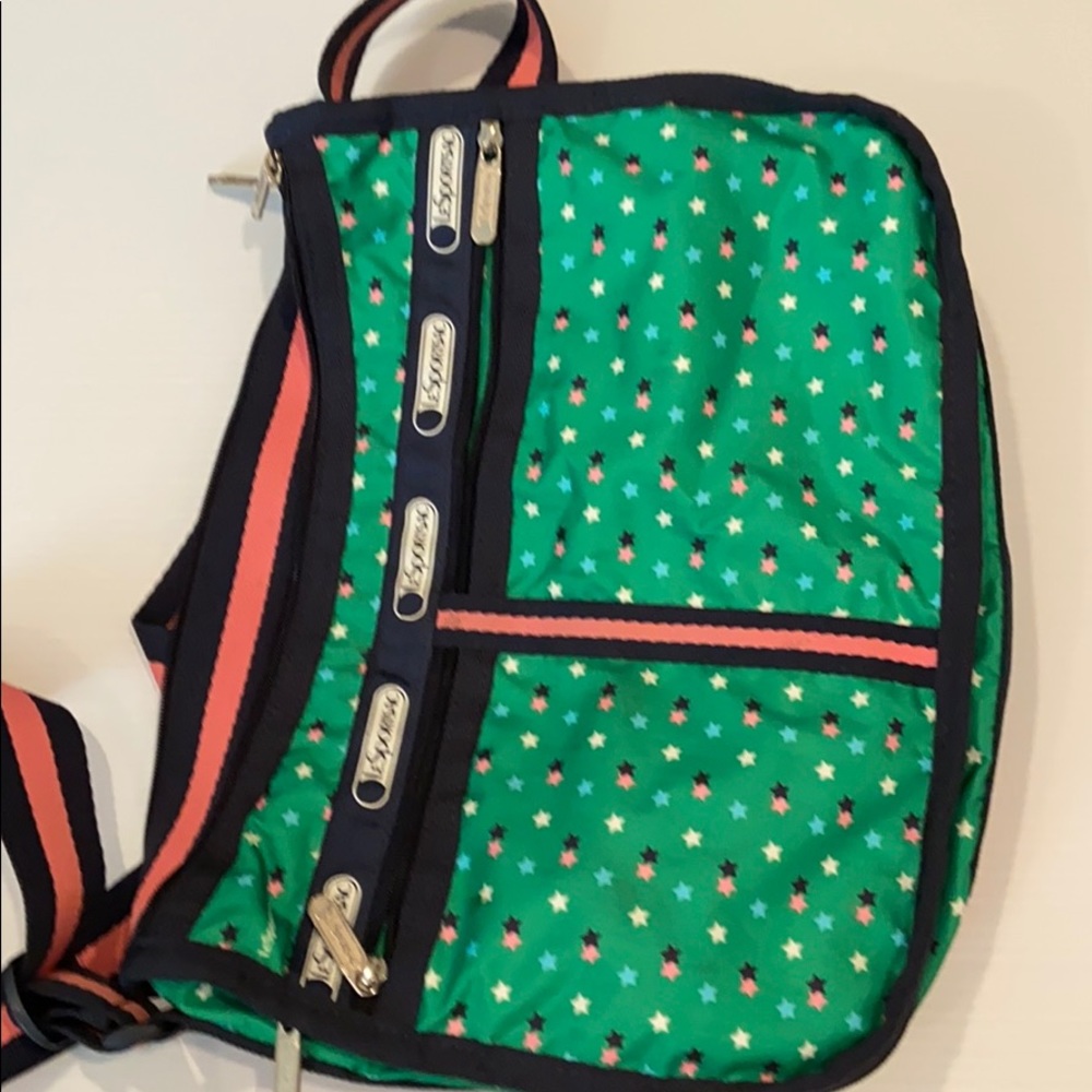 Lesportsac green with pink, blue and white stars